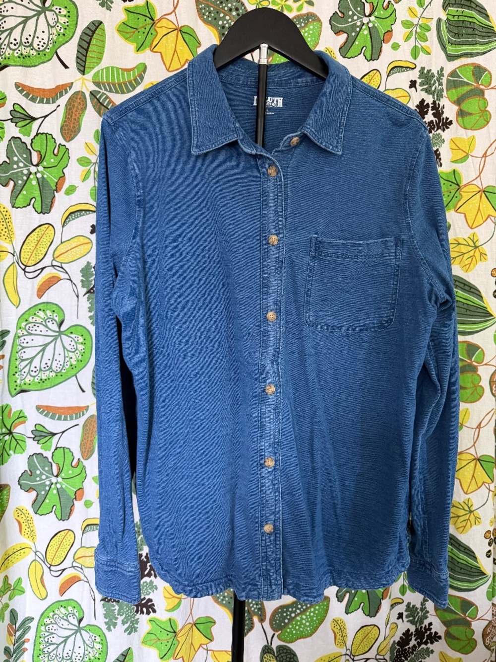Duluth Trading Co Blue Knit Button-Down Shirt Large